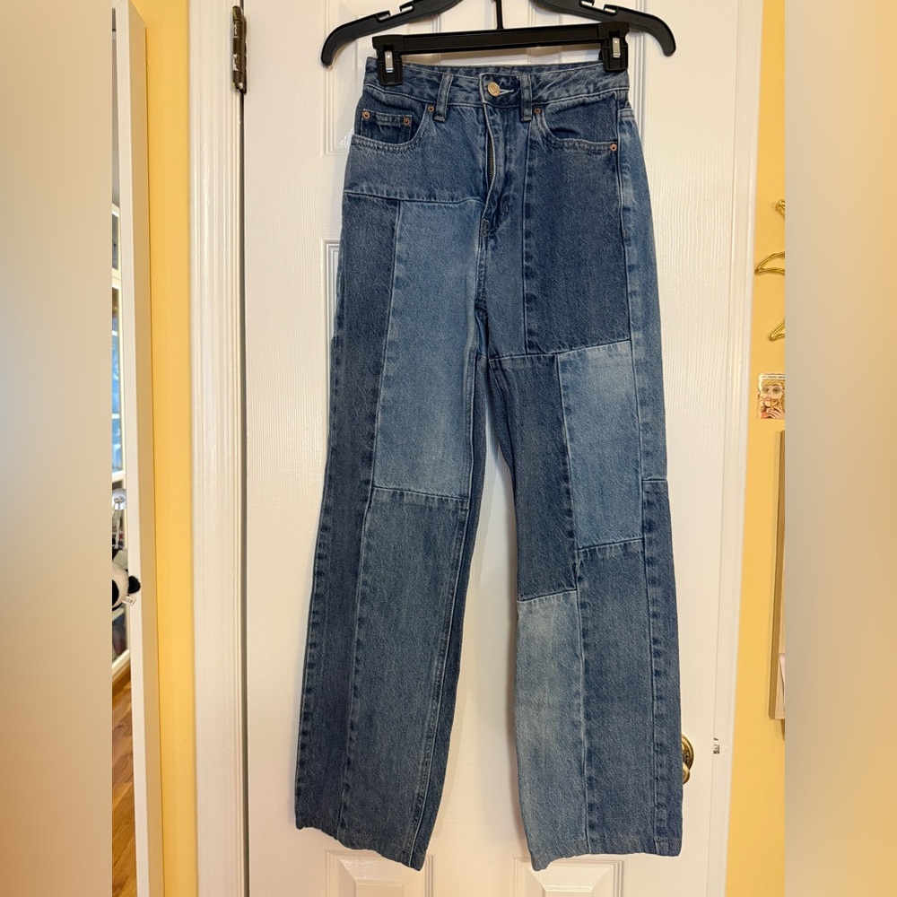 PacSun 90’s Boyfriend Patchwork Blue Denim Jeans Size 24